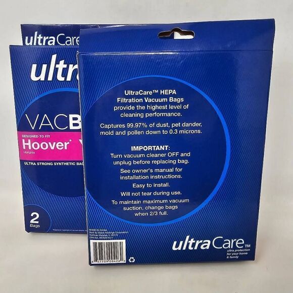 4 ULTRA CARE VACBAGS FOR HOOVER VACUUM Y & Z UPRIGHTS HEPA FILTRATION NEW - Picture 2 of 3